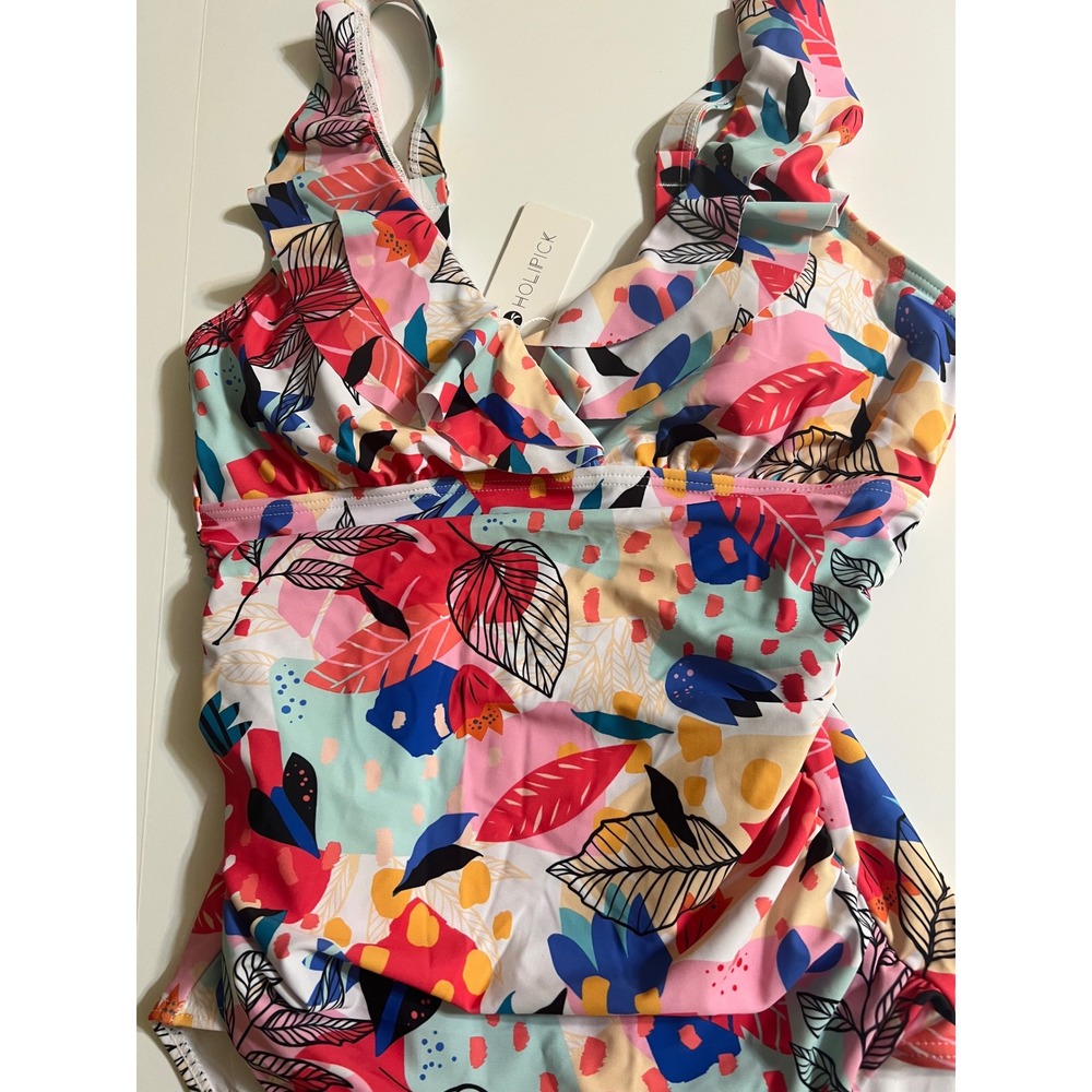 Holipick Womens Tropical Floral Ruffle One Piece Swimsuit Multicolor Size L NWT - Picture 5 of 8